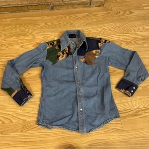 Vintage Brittania Denim Patchwork pearl snap button Blouse